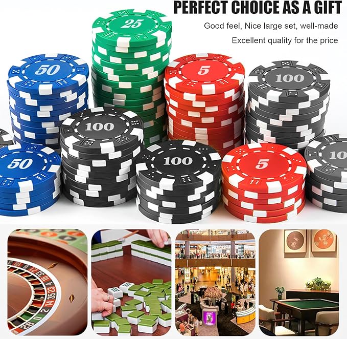 100Pcs Poker Chip with Denominations, Casino Poker Chips Set with Numbers, 11.5 Gram Clay Composite
