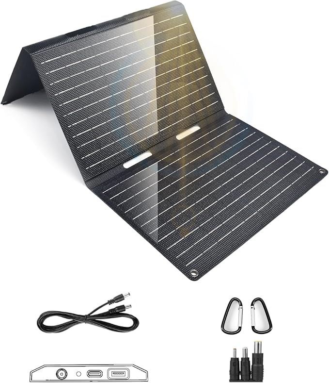 30W Portable Solar Panel, Foldable Solar Panel Charger with QC3.0 USB-A USB-C & DC Output for