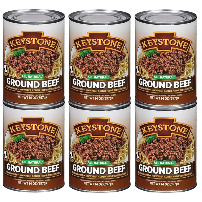Keystone Meats All Natural Ground Beef 14 Oz Fully Cooked Canned Meat | Heat & Serve | 5-Year Shelf