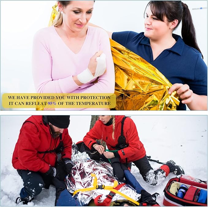 Macarrie 100 Pack Emergency Thermal Blankets Silver Foil Survival Blanket Kit for Outdoors