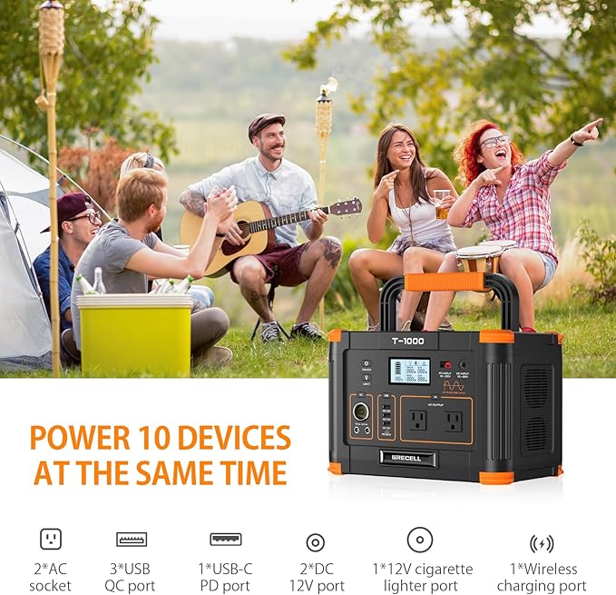Portable Power Station 1000W, GRECELL 999Wh Solar Powered Generator with 110V AC Outlet, PD 60W
