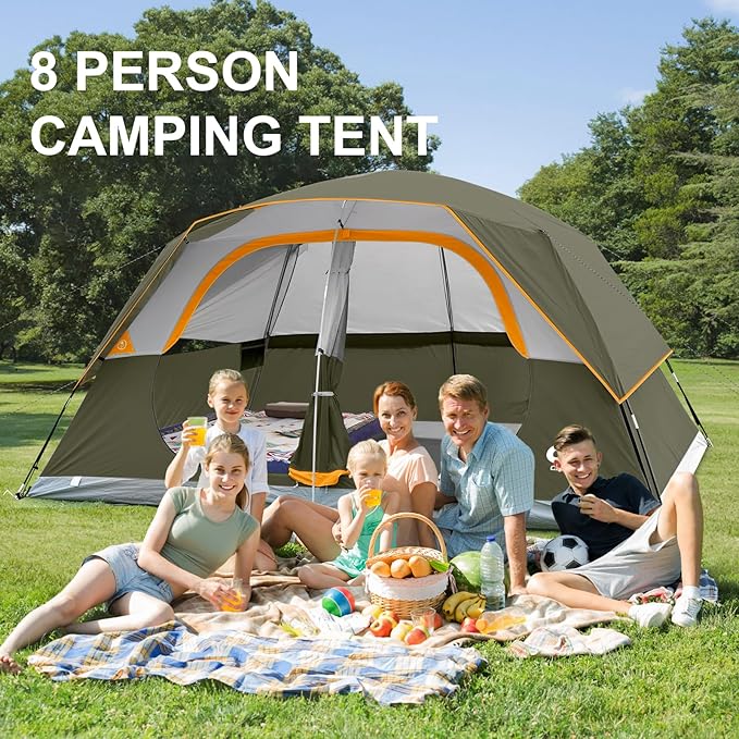 CAMPROS CP Tent 8 Person Camping Tents, Waterproof Windproof Family Tent with Top Rainfly, Large