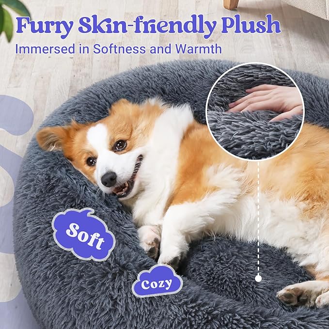rabbitgoo Calming Dog Bed for Small Medium, 30 inches Pet Bed Machine Washable, Non-Slip Round