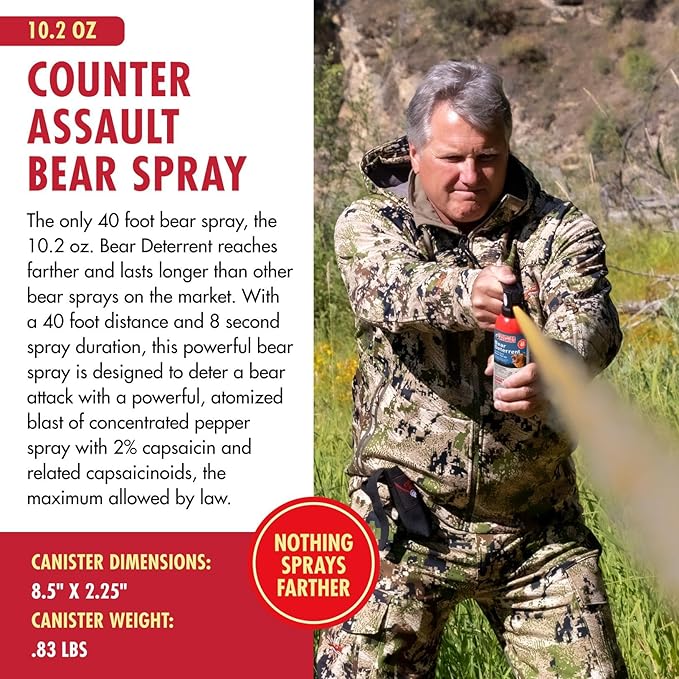 Counter Assault Bear Spray - Bears, Mountain Lions, Coyotes - Long-Range 40ft Distance - Pepper