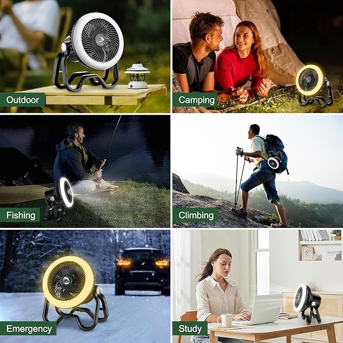 Portable Rechargeable Camping Fan with LED Lantern-40Hrs, Battery Operated Oscillating Fan with
