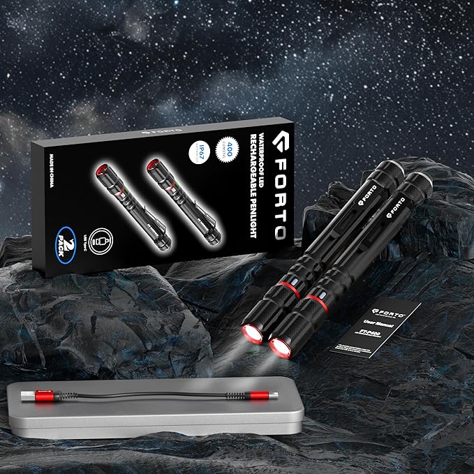 FORTO Rechargeable Pen Light Flashlight, 400 Lumens Small Pocket Flashlight with Clip, IP67