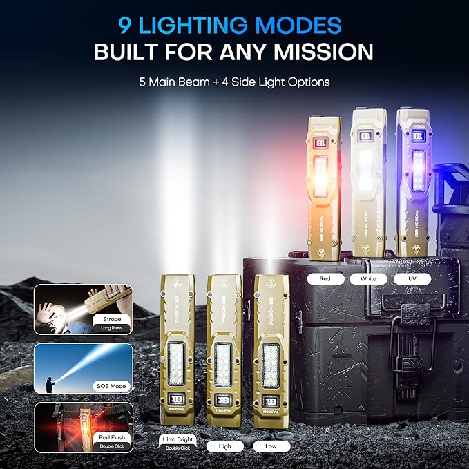 EDC Tactical Flashlight, Flat Flashlights Rechargeable,Dual-Switches LED Small Flashlight with