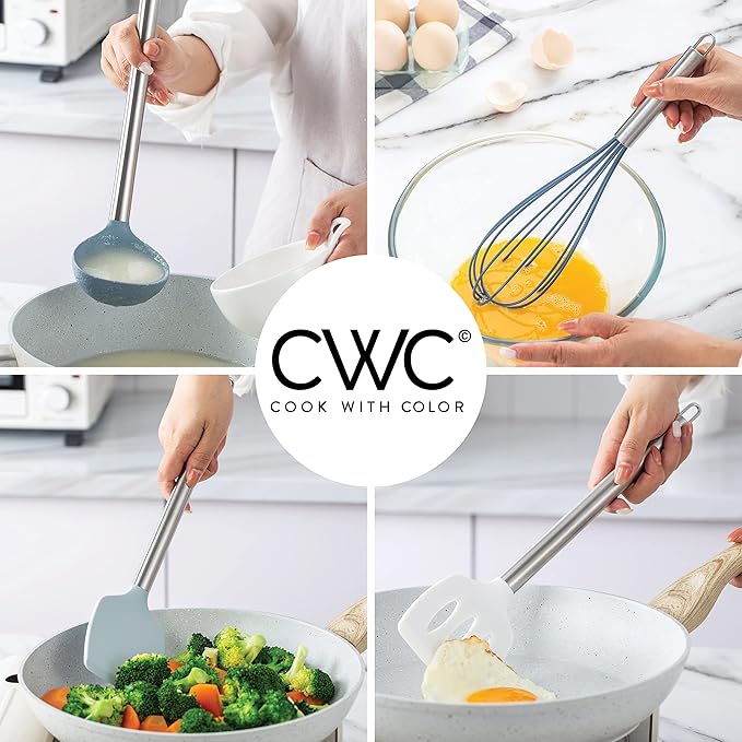 COOK WITH COLOR Silicone Cooking Utensils, Kitchen Utensil Set, Easy to Clean Silicone Kitchen