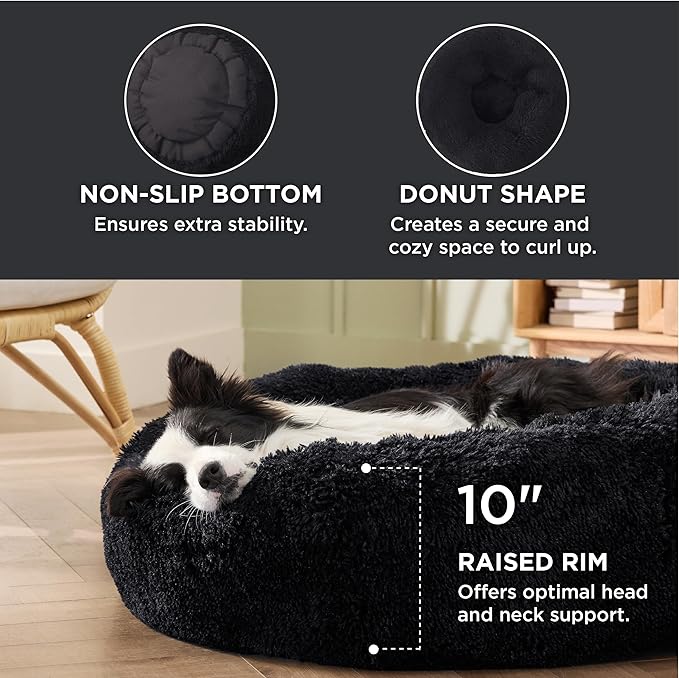 Bedsure Calming Dog Bed for Large Dogs - Donut Washable Large Pet Bed, 36 inches Anti-Slip Round