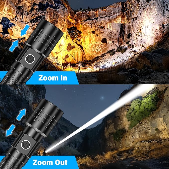 AdamStar Flashlights High Lumens Rechargeable Super Bright LED Flashlight with Dimmable, Zoomable