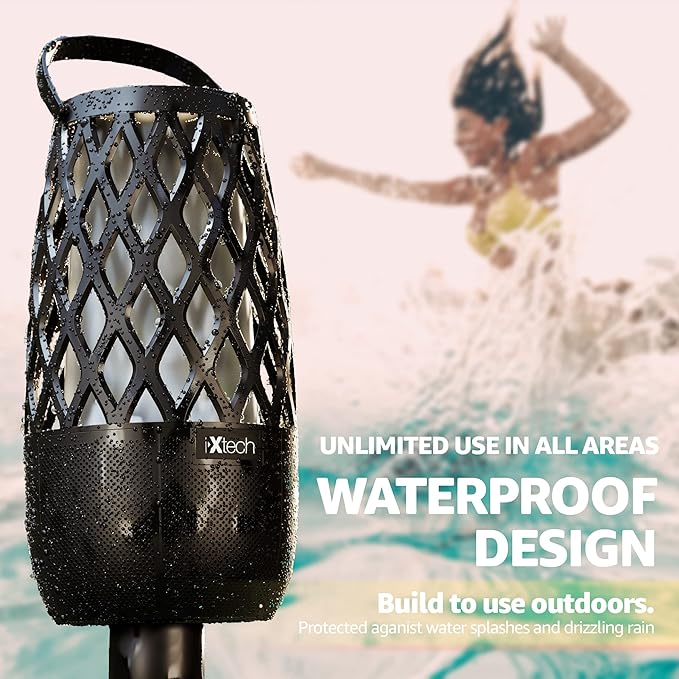 IXTECH Outdoor Bluetooth Speaker Waterproof Wireless with LED Flame Light, Shower Bluetooth Speaker