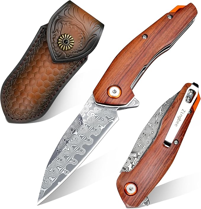 Damascus Pocket Knife for Men Women 3.03" Damascus Blade Folding Knife for EDC Outdoor Fishing