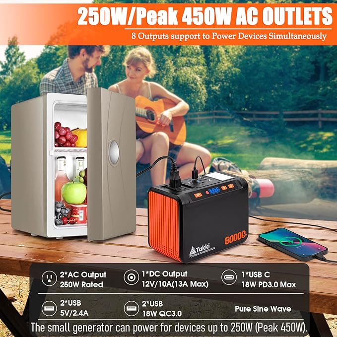 Takki Solar Generator 250W Portable Power Station with 40W Solar Panels 222Wh Pure Sine Wave
