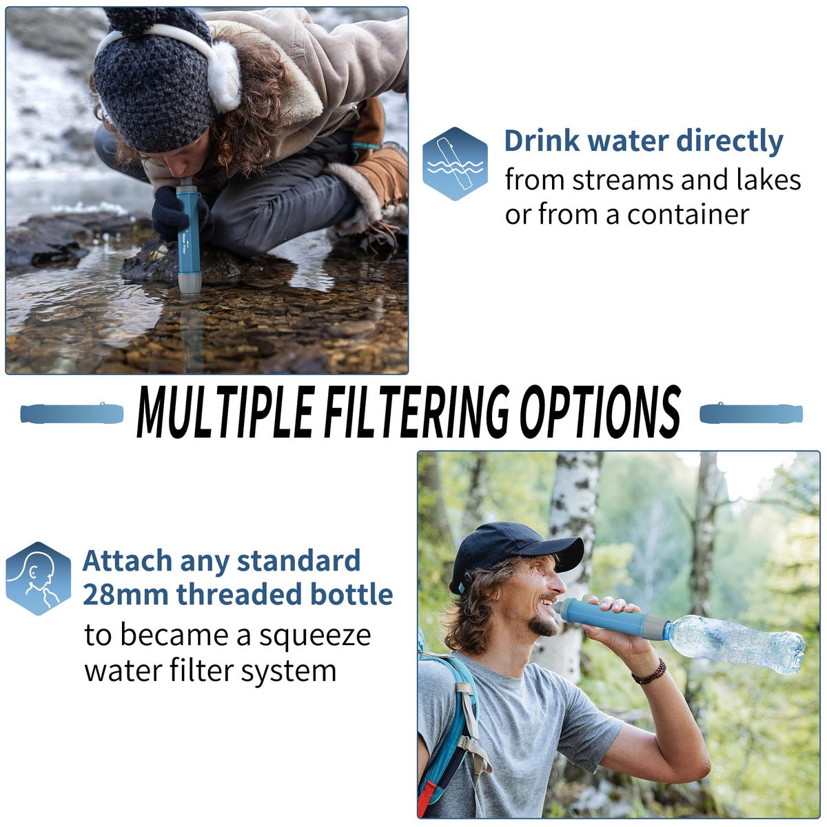 Yuclet Emergency Water Filter Straw for Survival, Camping & Hiking, 4 Pack