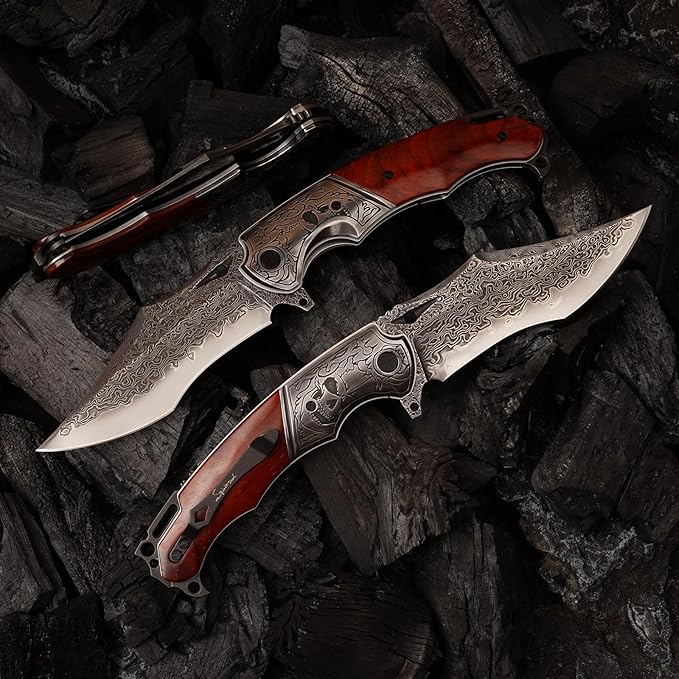 VG10 Core Damascus Steel Folding Knife Suitable for EDC, 4.13 "rosewood Handle, Lined Lock, Outdoor