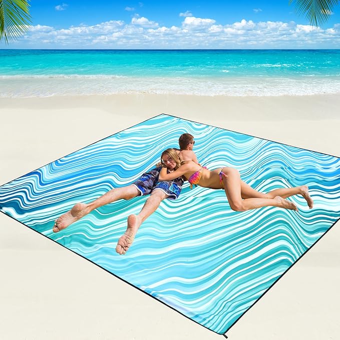 Beach Blanket Waterproof Sandproof Beach Mat 79" X 83"/10'x9'for 2-8 Adults Quick Drying Outdoor