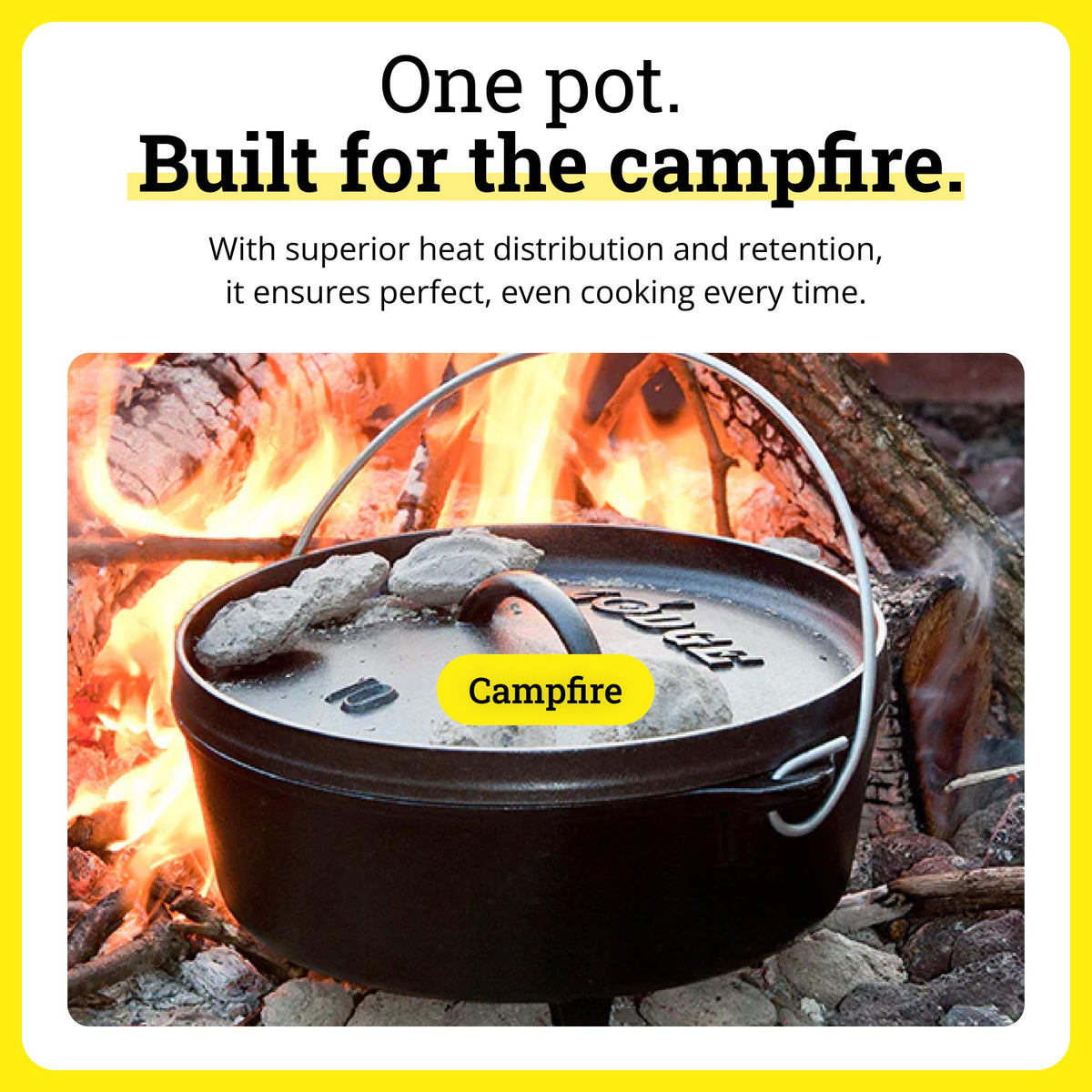 Lodge Seasoned Cast Iron Camp Dutch Oven with Lid - 6 Quart - Dual Handles - Seasoned Cast Iron
