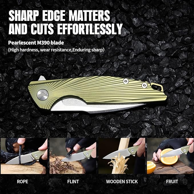 Folding Pocket Knife,EDC Knife,M390 Steel Blade,Titanium Carbon Fiber Handle,Tactical/Outdoor