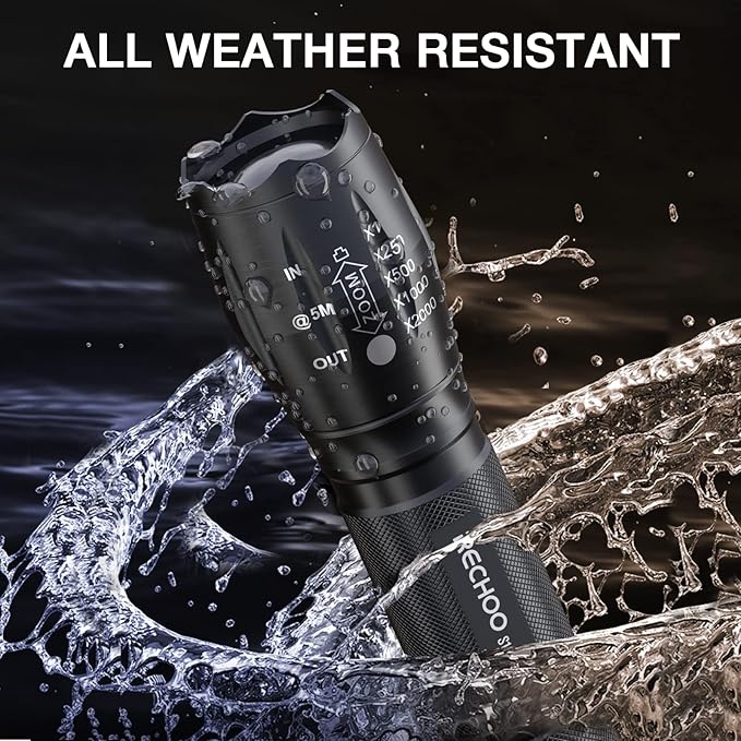 RECHOO 2 Pack LED Flashlights High Lumens - 5 Modes, Zoomable, Waterproof & Super Bright Tactical
