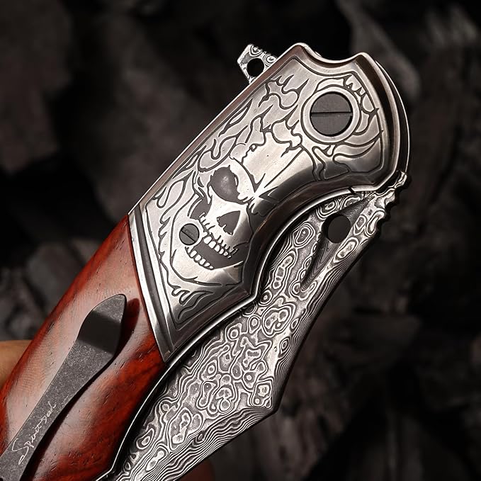 VG10 Core Damascus Steel Folding Knife Suitable for EDC, 4.13 "rosewood Handle, Lined Lock, Outdoor