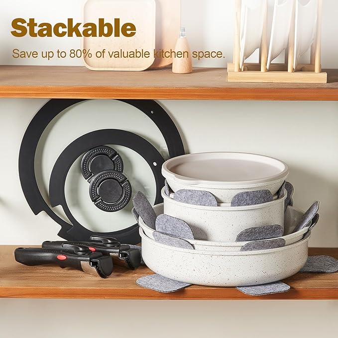 ROSSETTO 17pcs Pots and Pans Set Non Stick from France, Ceramic Cookware Set with Removable Handle