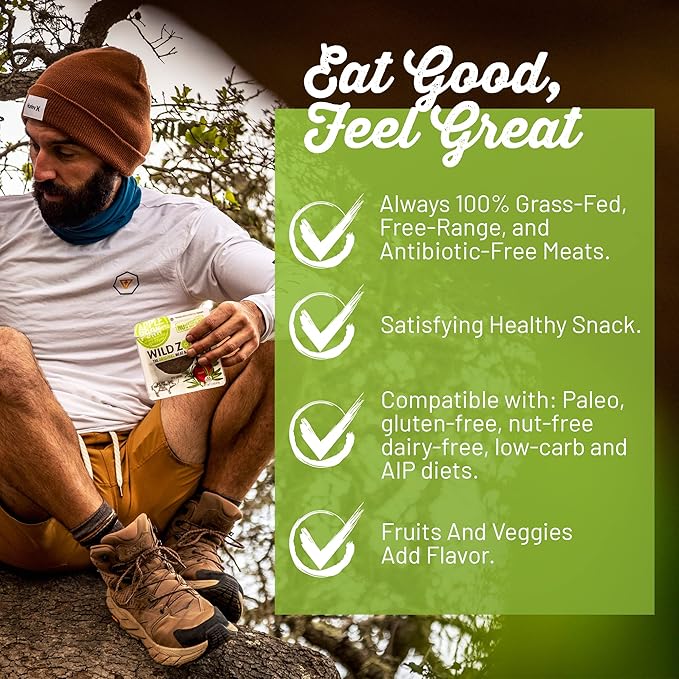 Wild Zora Meat & Veggie Bars, BBQ Beef, 10-Pack, 100% Grass Fed Beef, Healthy Jerky Paleo Snacks