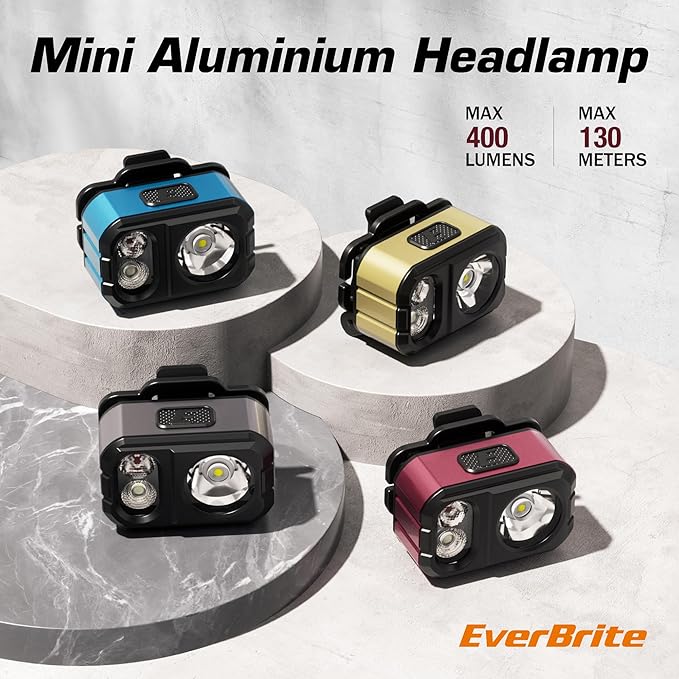 EverBrite Rechargeable LED Headlamp, Only 1.59 OZ Ultra-Light with Hat Clip, IP67 Waterproof