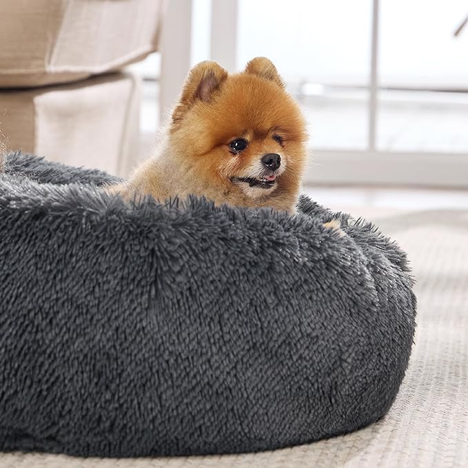 Bedsure Calming Dog Bed for Small Medium Dogs - Donut Washable Medium Pet Bed, 27 inches Anti-Slip