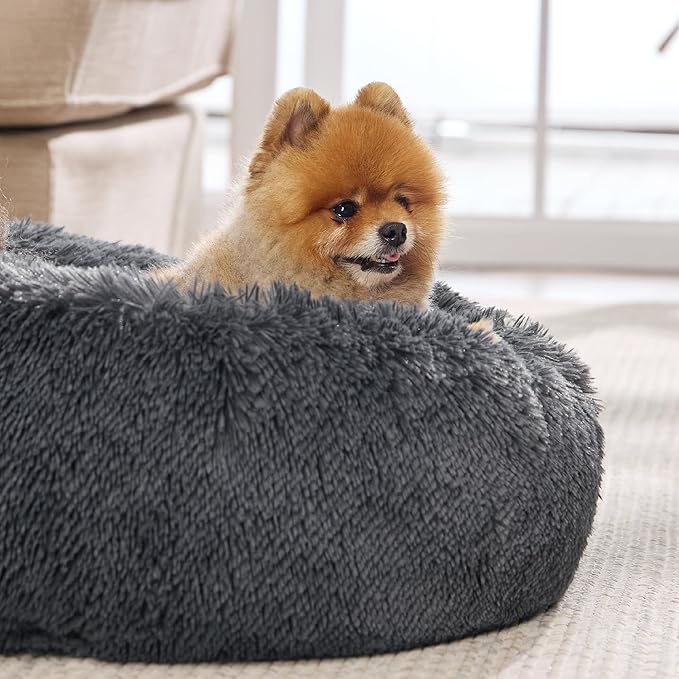 Bedsure Calming Dog Bed for Small Dogs - Donut Washable Small Pet Bed, 23 inches Anti-Slip Round