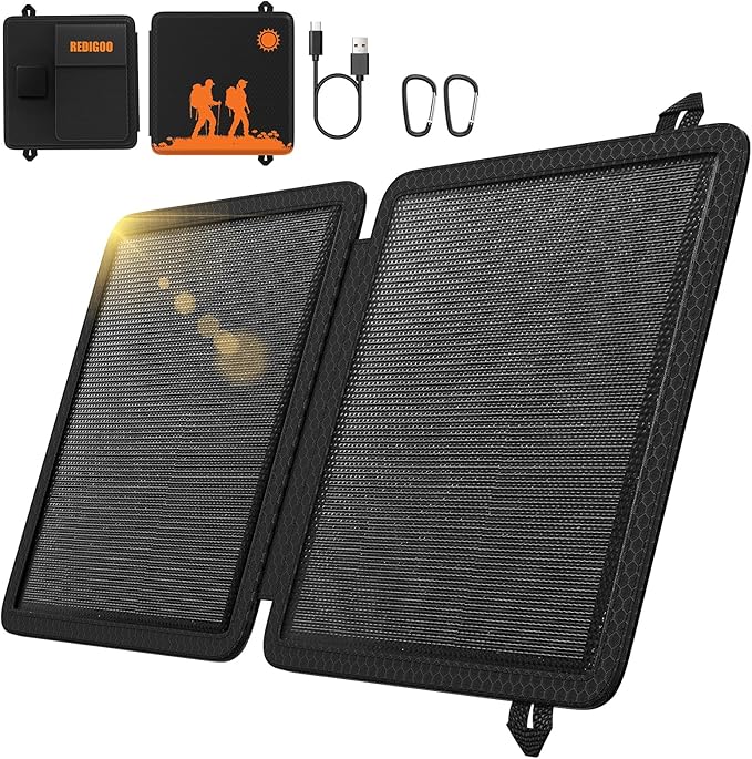 REDIGOO Portable 10W Solar Panel Charger, Mini Solar Panel with USB-C Outputs Compatible with Cell