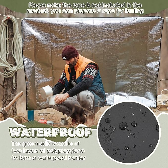 Kingdder 2 Pcs Heavy Duty Emergency Blanket for Survival 60 x 82 Inches Thermal Tarp Insulated Tent