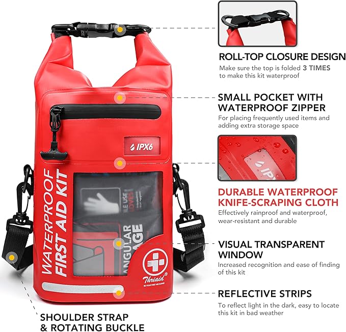250 PCS Waterproof First Aid Kit, Roll Top Reflective Boat Dry Bag Bug Out Bags, Emergency Medical