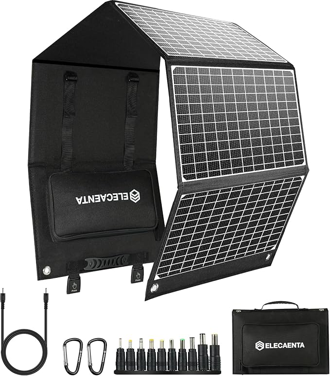 ELECAENTA 60W Portable Solar Panel, 45W USB C & QC 3.0 for Cellphone Tablet Camera Drones, 24% High