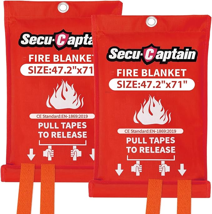 SecuCaptain Emergency Fire Blanket for Home - 2 Pack 47.2"x71" X-Large Flame Retardant Blankets