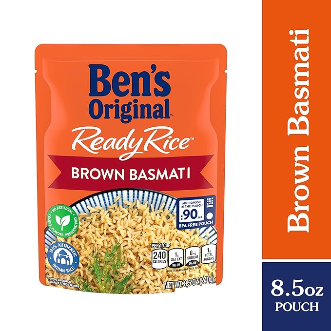 BEN'S ORIGINAL Ready Rice Brown Basmati Rice, Easy Dinner Side, 8.5 oz Pouch (Pack of 12)