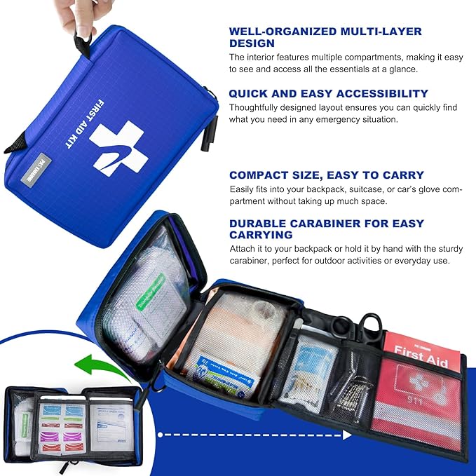 300 PCS First Aid Kit for Home, Car, Travel, Camping, Hiking, Truck, Office, Businesses, Sports &