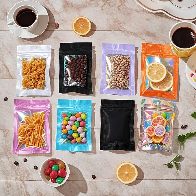 100 Pack Mylar Bags - 5.5 x 7.8 Inch Resealable Smell Proof Bags Foil Pouch Flat Bag with Front