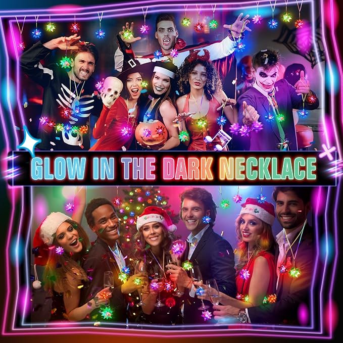 70 PCS Flashing Crystal Star Glow Necklaces Bulk Light up Party Favors, LED Glow in The Dark for