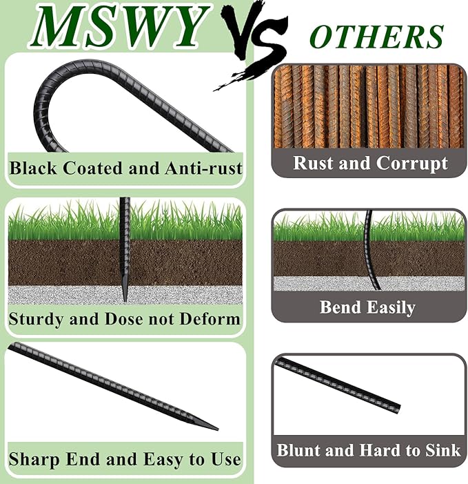 Rebar Stakes 12 Inch J Hook Ground Stakes Heavy Duty 30 Pack Chain Link Fence Stakes Galvanized