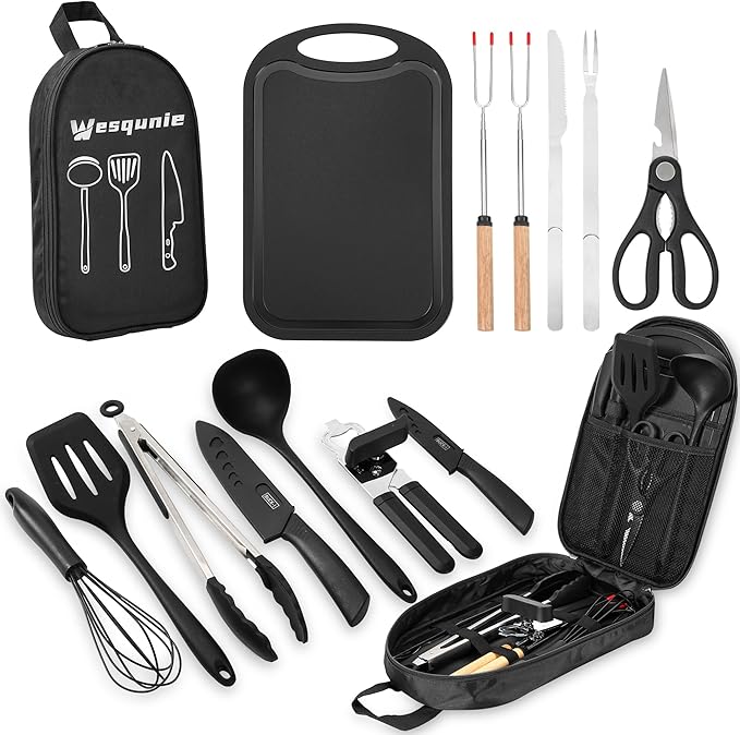 Camping Essentials Cookware Cooking Utensils Set - Portable Camp Kitchen Mess Kit Outdoor