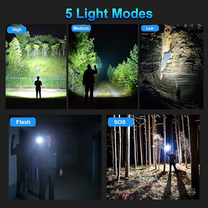 Rechargeable Flashlights 90000 High Lumens - 2 Pack, Super Bright 12 Hours Long Life LED Flashlight