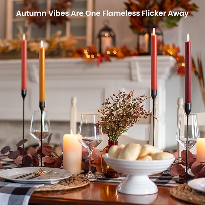 Fall Flameless Taper Candles with Remote and Timer, 10" 6pk LED Candlesticks, Battery Operated