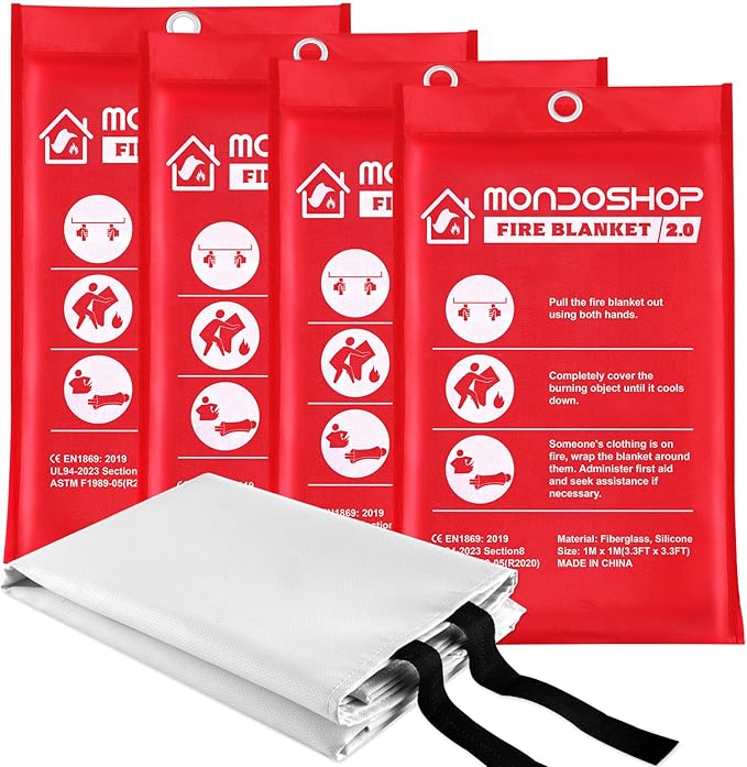 Mondoshop Silicone Fire Blanket for Home - 4Pack 40"x40" Emergency Fire Blankets for Kitchen, Fire