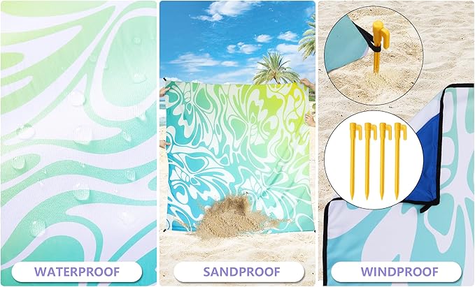 Beach Blanket Waterproof Sandproof Beach Mat 79" X 83"/10'x9'for 2-8 Adults Quick Drying Outdoor