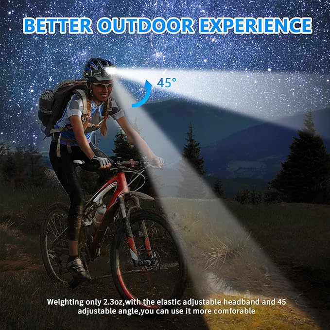 Headlamp,Ultra-Light Bright LED Headlight with White Red Light, Waterproof Motion Sensor Head