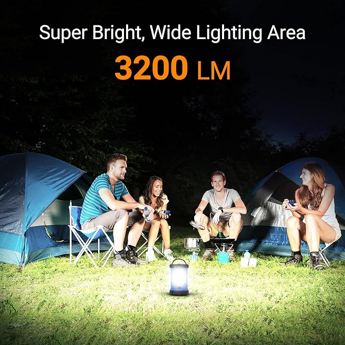 Camping Lantern, 3200LM LED Lanterns for Power Outages, 4600mAh Phone Charger & Rechargeable