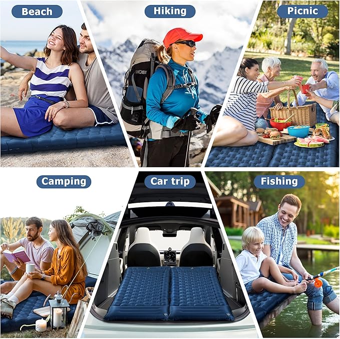 Sleeping Pad for Camping, Ultralight 4.7" Extra-Thick Inflatable Camping mat with Pillow Built-in