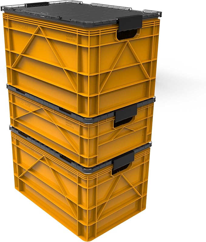 SIDIO CRATE Starter Pack - Two Full Size and One Half Size Heavy Duty Stackable Storage Bins, Totes