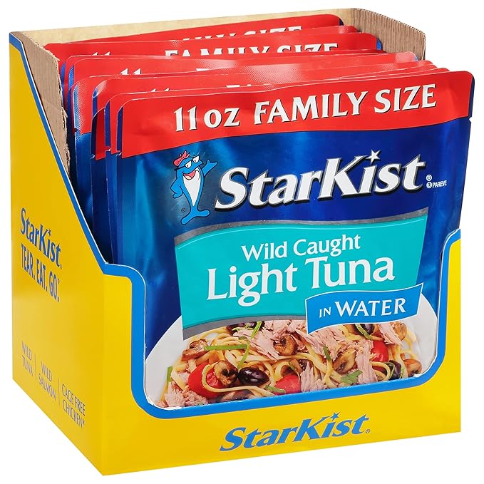 StarKist Chunk Light Tuna in Water, 11 oz Pouch (12 Pack) Ready to Eat Wild Caught Tuna, 19g