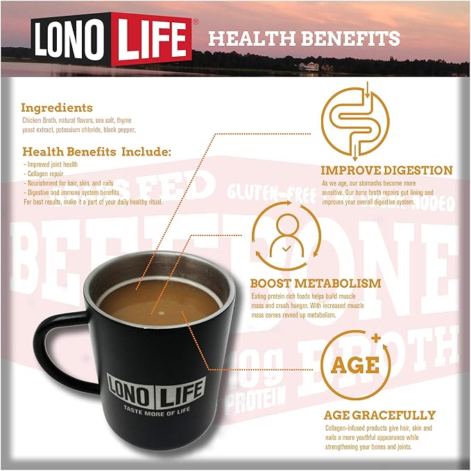 LonoLife Reduced Sodium Chicken Bone Broth Powder Mix | 10g Protein | Collagen-Rich, Keto & Paleo